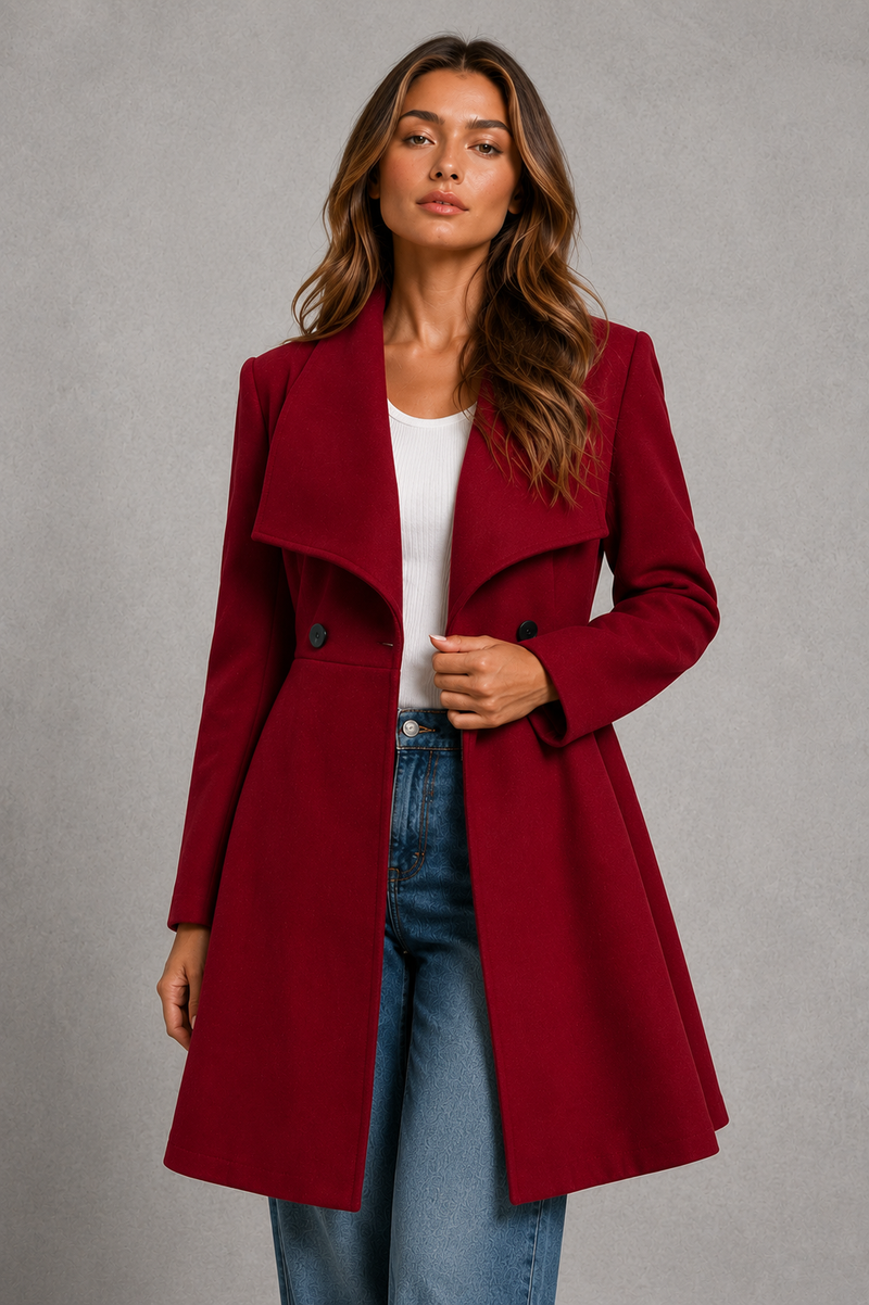 Women’s Elegant Tailored Coat – Classic Longline Autumn & Winter Overcoat