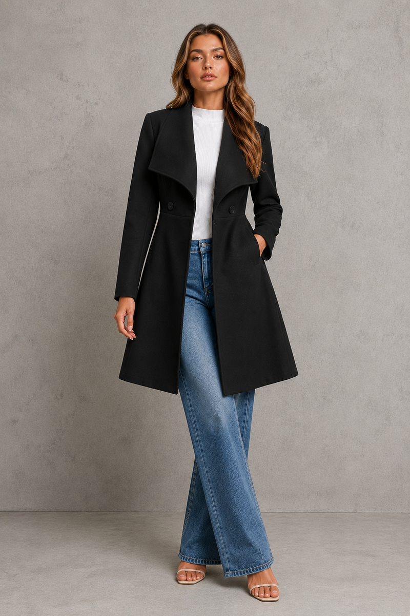 Women’s Elegant Tailored Coat – Classic Longline Autumn & Winter Overcoat