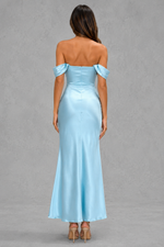 Women’s Bias Cut Satin Midi Dress with Ruched Bust Detail for Evening & Formal Wear