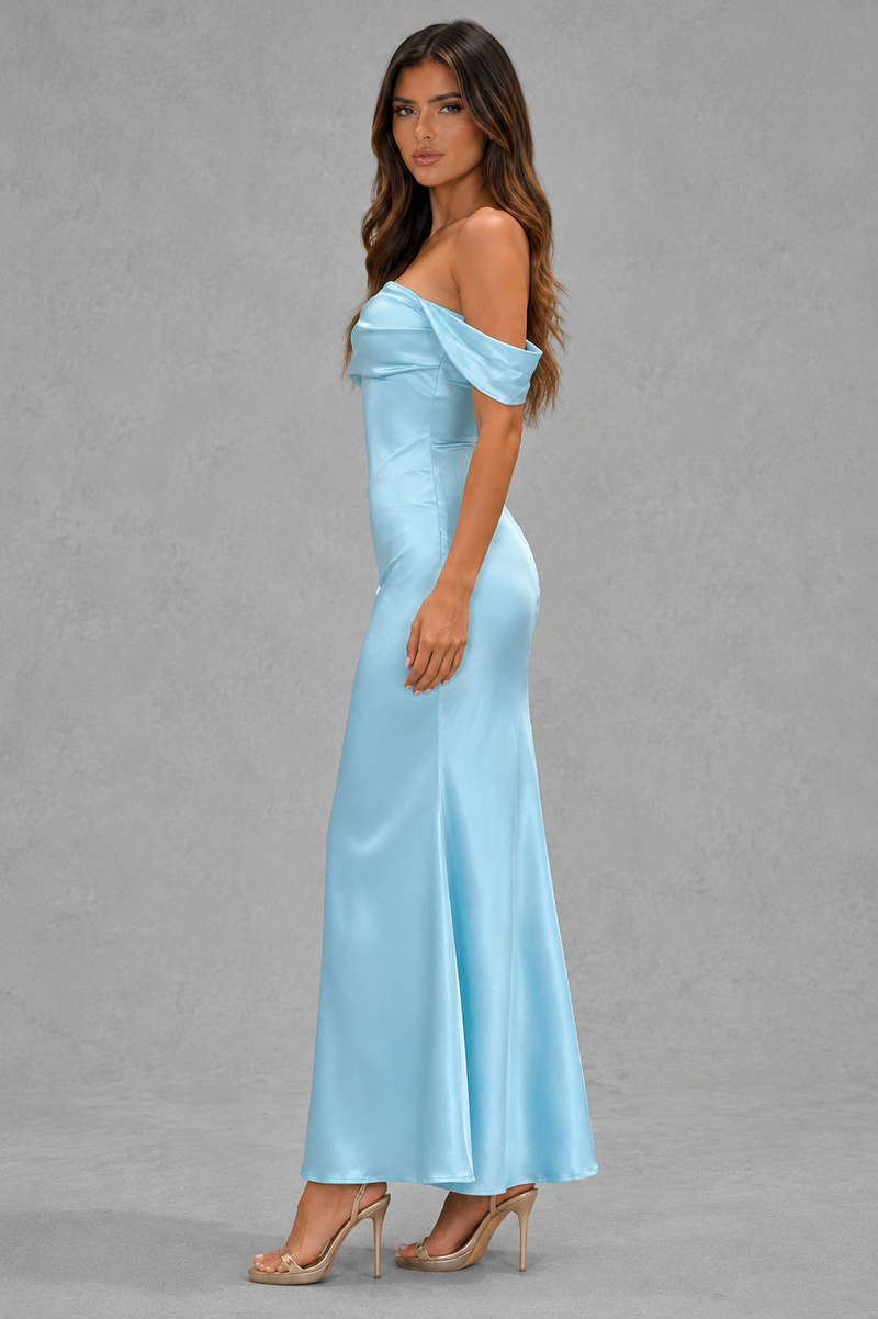Women’s Bias Cut Satin Midi Dress with Ruched Bust Detail for Evening & Formal Wear