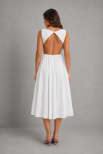 Women’s Open Back Midi Dress with A-Line Skirt for Wedding & Evening Wear