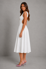 Women’s Open Back Midi Dress with A-Line Skirt for Wedding & Evening Wear