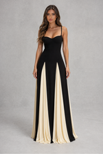 Women’s Two-Tone Maxi Dress with Contrast Skirt & Adjustable Straps for Evening & Occasion Wear