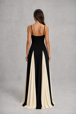 Women’s Two-Tone Maxi Dress with Contrast Skirt & Adjustable Straps for Evening & Occasion Wear