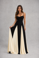 Women’s Two-Tone Maxi Dress with Contrast Skirt & Adjustable Straps for Evening & Occasion Wear