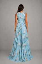 Women’s Floral V-Neck Maxi Dress with Cinched Waist for Wedding & Occasion Wear