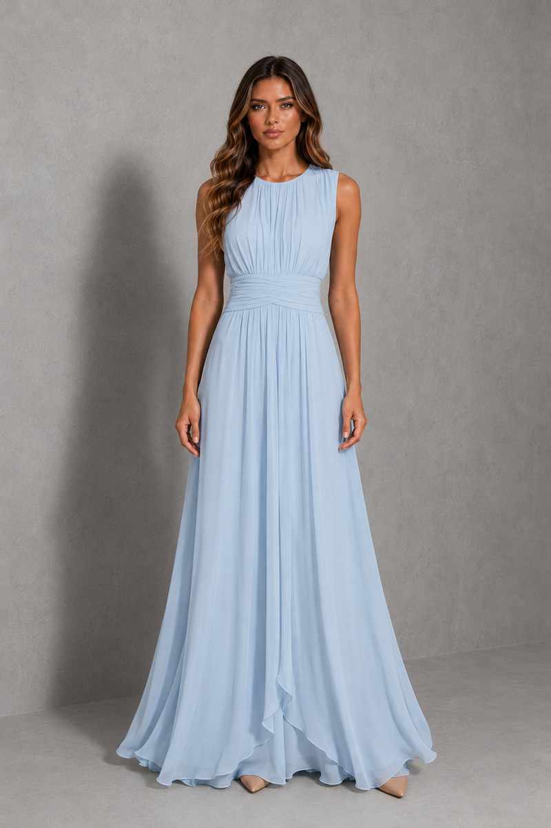 Women’s Chiffon Maxi Dress with Ruched Waist for Wedding & Occasion Wear