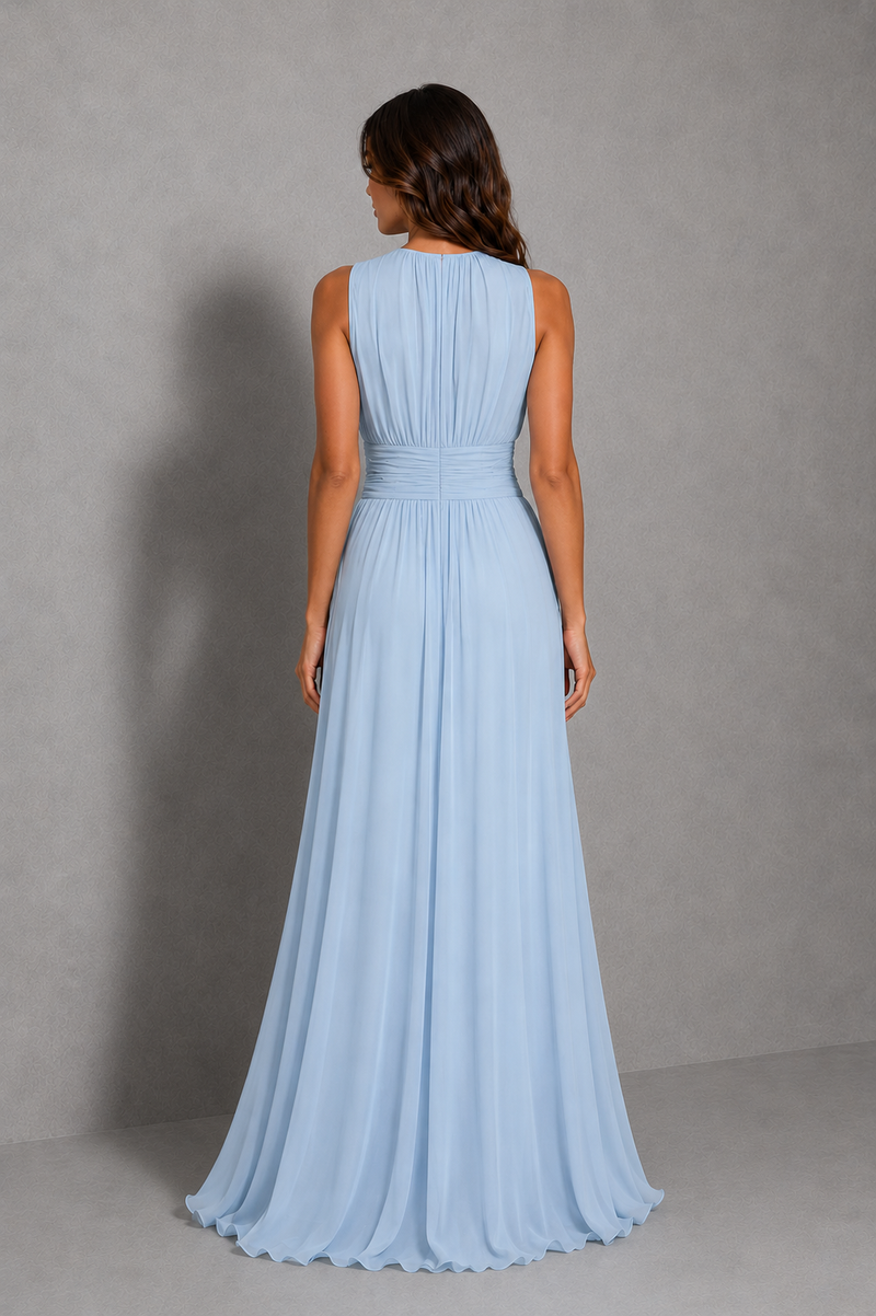 Women’s Chiffon Maxi Dress with Ruched Waist for Wedding & Occasion Wear