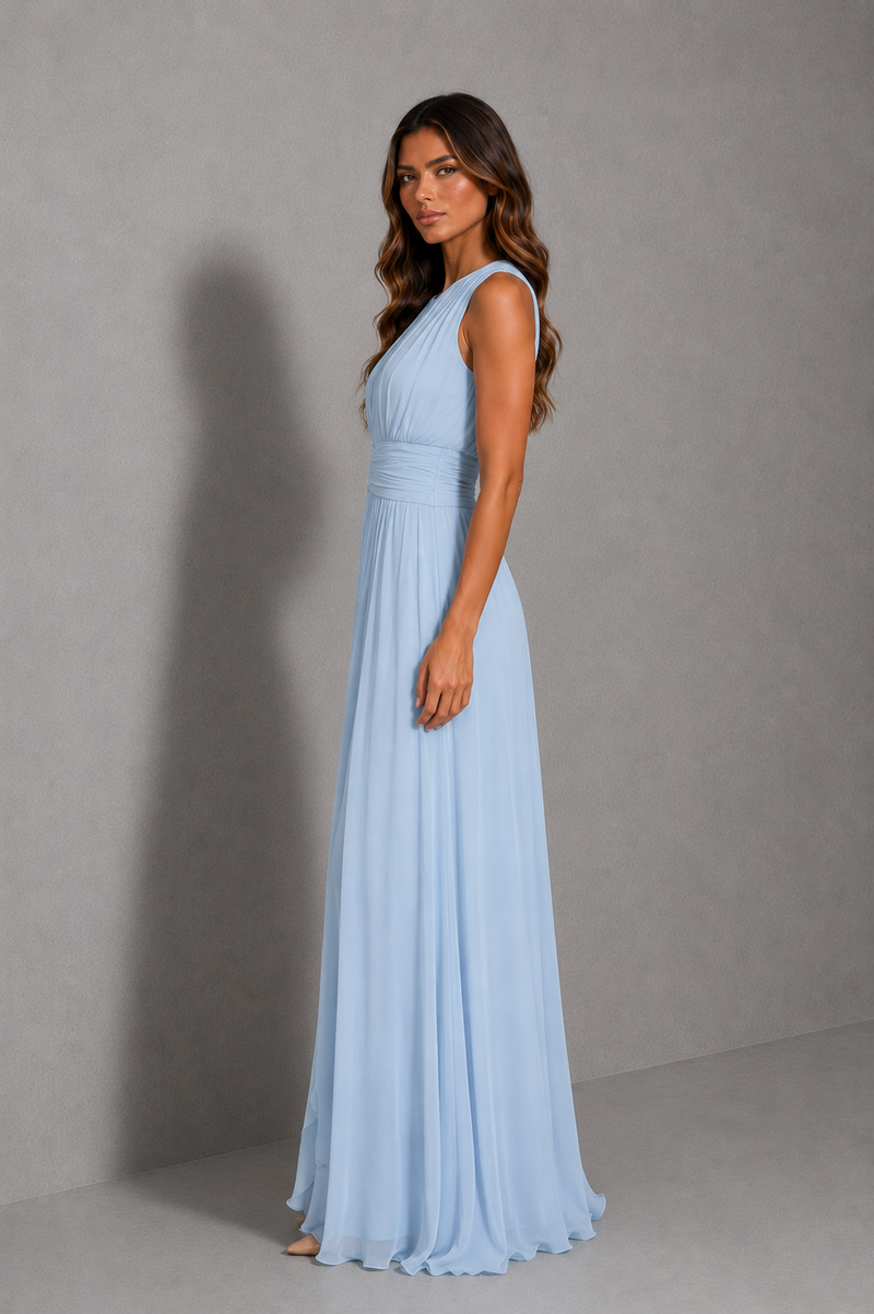 Women’s Chiffon Maxi Dress with Ruched Waist for Wedding & Occasion Wear