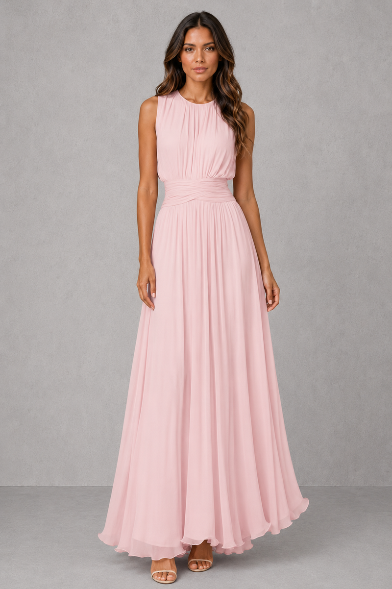 Women’s Chiffon Maxi Dress with Ruched Waist for Wedding & Occasion Wear
