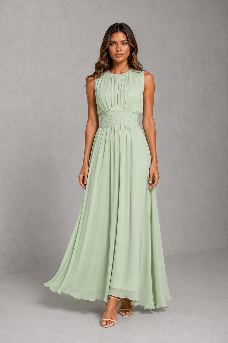 Women’s Chiffon Maxi Dress with Ruched Waist for Wedding & Occasion Wear