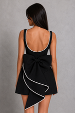 Women’s Pearl Trim Mini Dress with Detachable Bow for Parties & Special Occasions