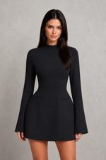 Women’s Long Sleeve Mini Dress with Bubble Skirt for Parties & Special Occasions