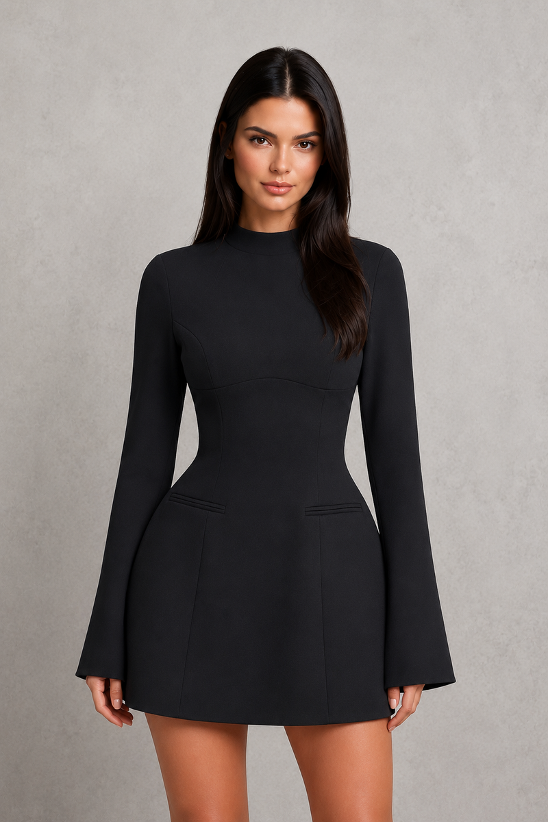 Women’s Long Sleeve Mini Dress with Bubble Skirt for Parties & Special Occasions
