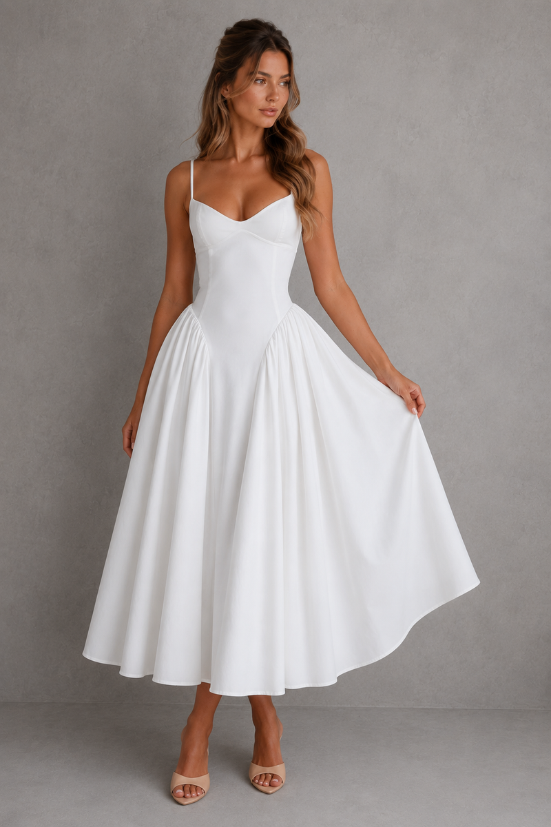 Women’s Sweetheart Midi Dress with Lace-Up Back for Evening & Formal Wear