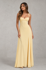 Women’s Chiffon Maxi Dress with Lace-Up Back for Wedding, Evening & Formal Wear
