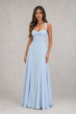 Women’s Chiffon Maxi Dress with Lace-Up Back for Wedding, Evening & Formal Wear