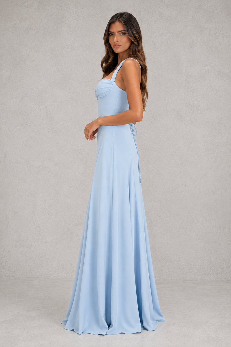 Women’s Chiffon Maxi Dress with Lace-Up Back for Wedding, Evening & Formal Wear