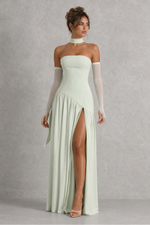 Women’s Chiffon Maxi Dress with Lace-Up Back & Thigh High Split for Wedding, Evening & Formal Wear