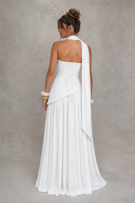 Women’s Chiffon Maxi Dress with Lace-Up Back & Thigh High Split for Wedding, Evening & Formal Wear