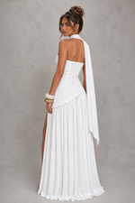 Women’s Chiffon Maxi Dress with Lace-Up Back & Thigh High Split for Wedding, Evening & Formal Wear