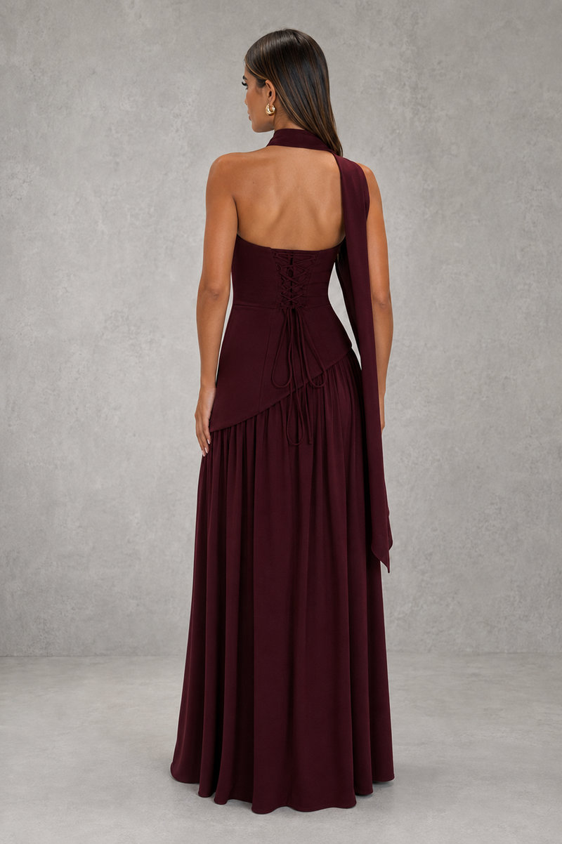 Women’s Chiffon Maxi Dress with Lace-Up Back & Thigh High Split for Evening & Formal Wear (Copy)