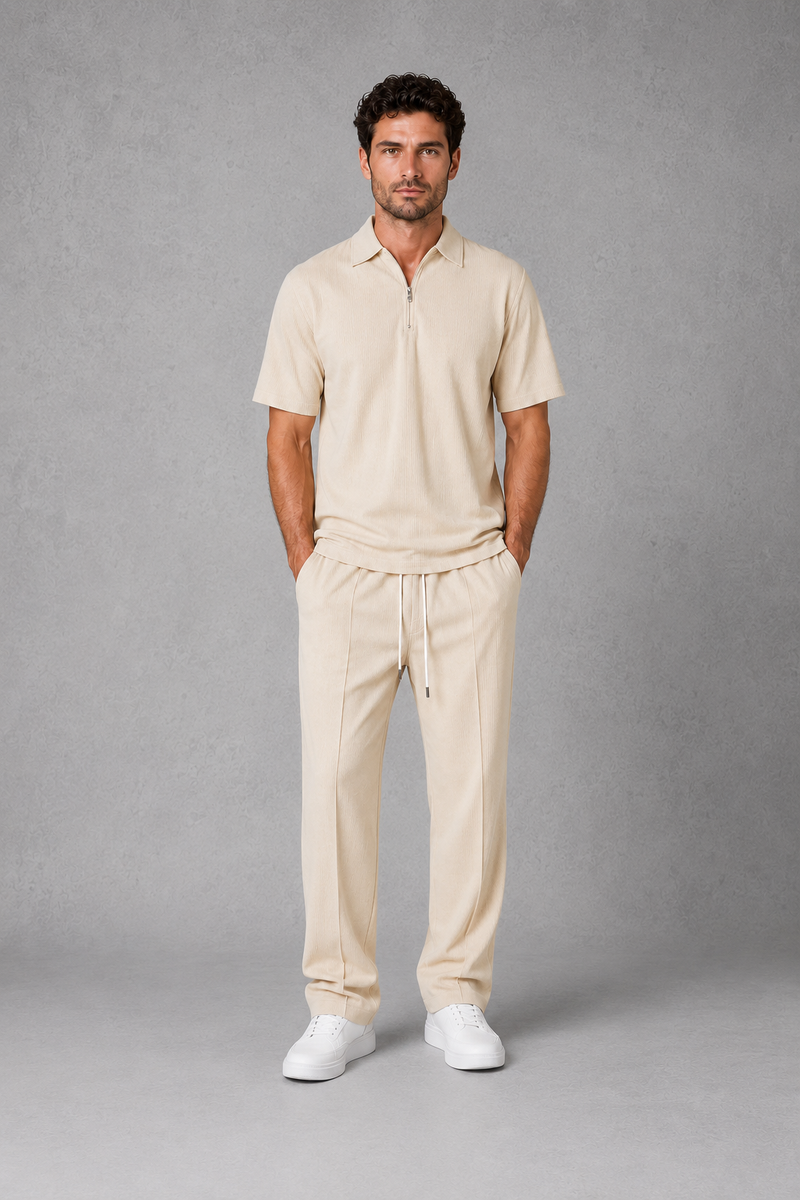 Men’s Waffle Knit Zip Polo & Drawstring Trouser Co-Ord Set