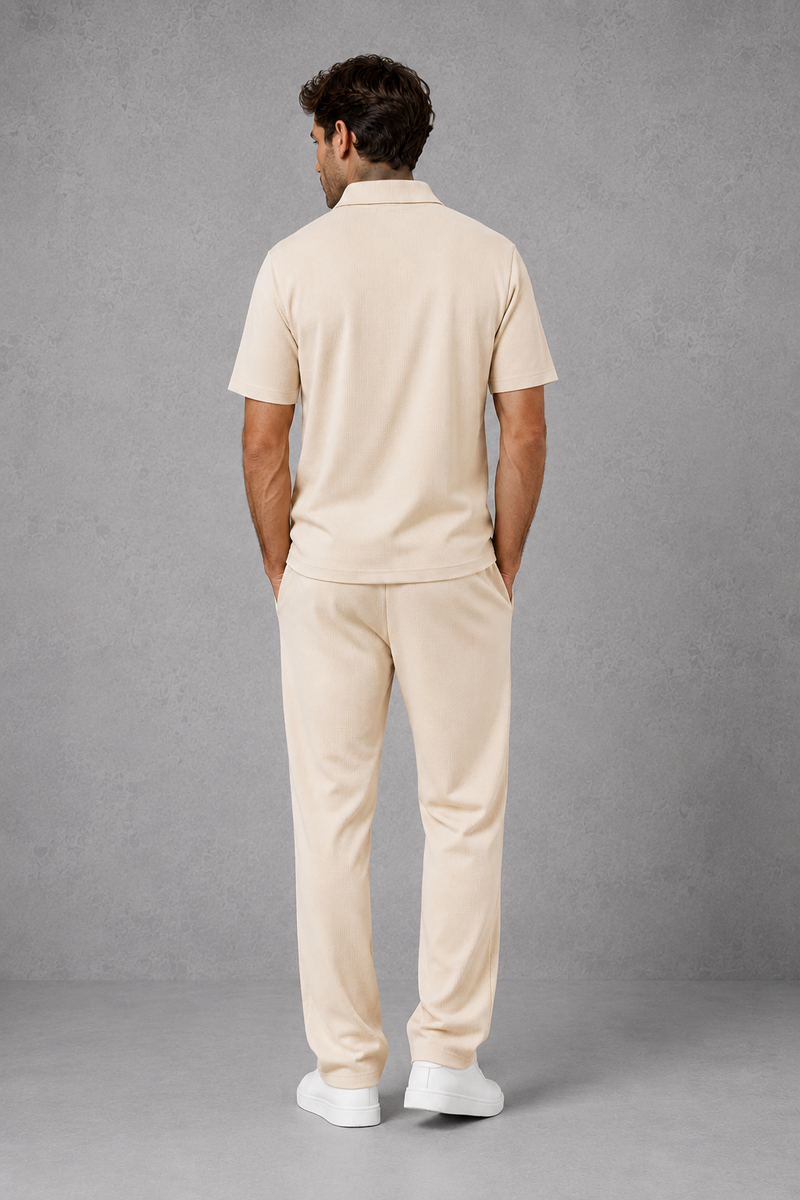 Men’s Waffle Knit Zip Polo & Drawstring Trouser Co-Ord Set