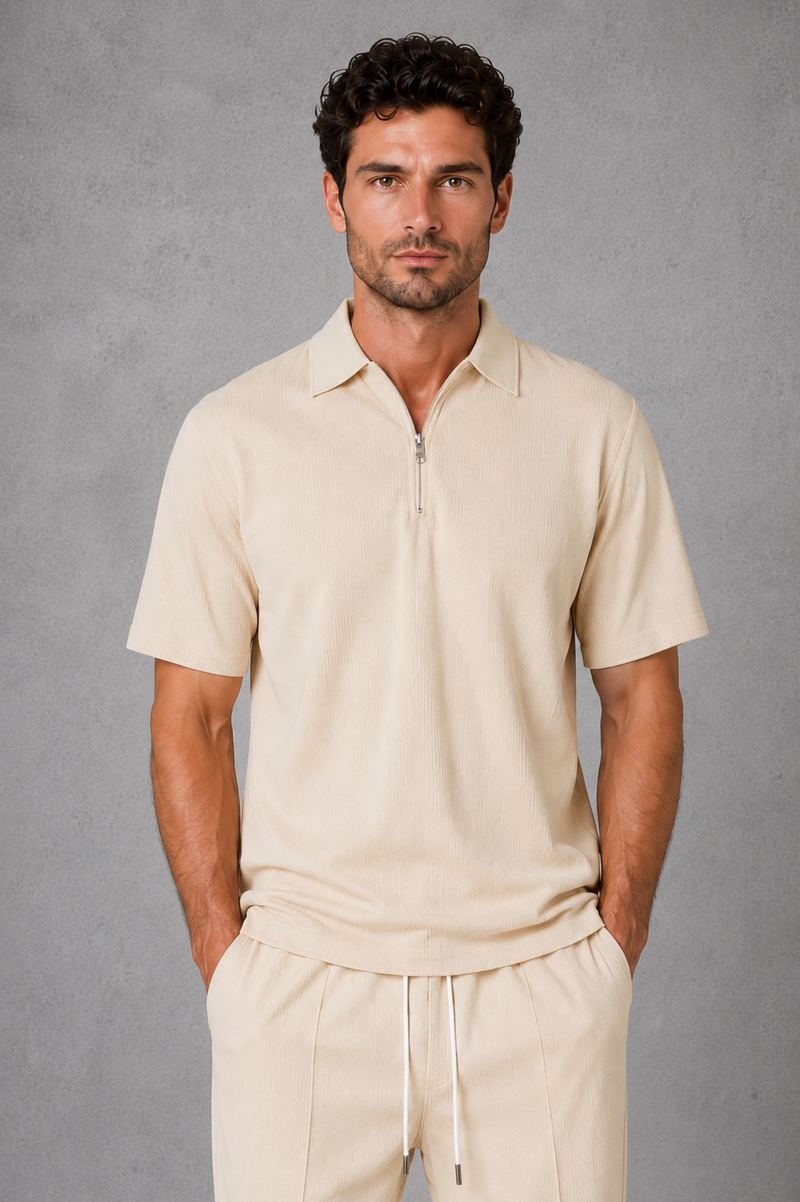 Men’s Waffle Knit Zip Polo & Drawstring Trouser Co-Ord Set