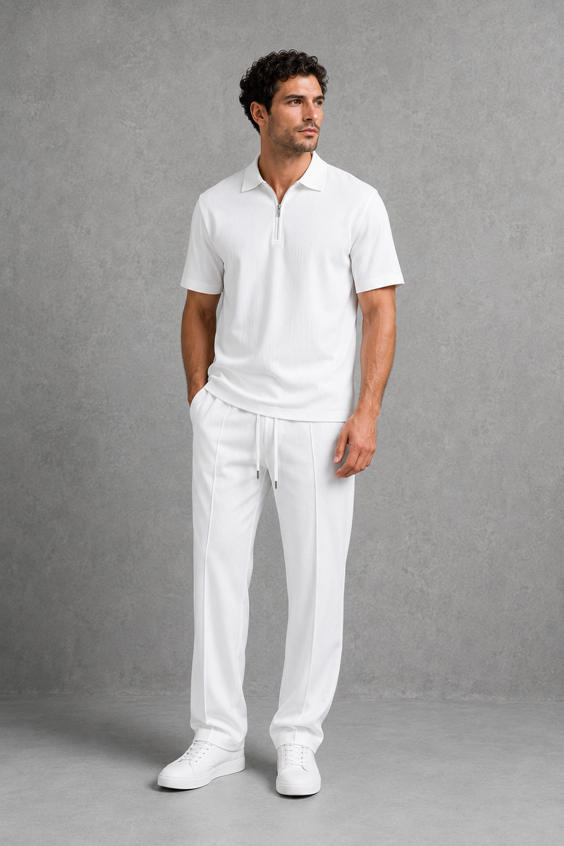 Men’s Waffle Knit Zip Polo & Drawstring Trouser Co-Ord Set