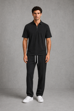 Men’s Waffle Knit Zip Polo & Drawstring Trouser Co-Ord Set