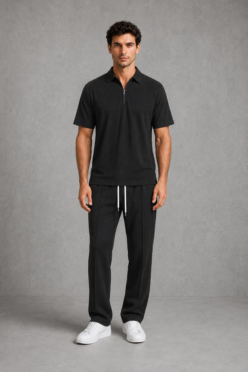 Men’s Waffle Knit Zip Polo & Drawstring Trouser Co-Ord Set