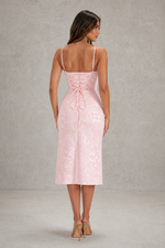 Women’s Floral Jacquard Corset Midi Dress with Thigh Split for Evening & Party Wear