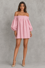 Women’s Off Shoulder Faux Linen Mini Dress with Lantern Sleeves for Casual Summer Wear