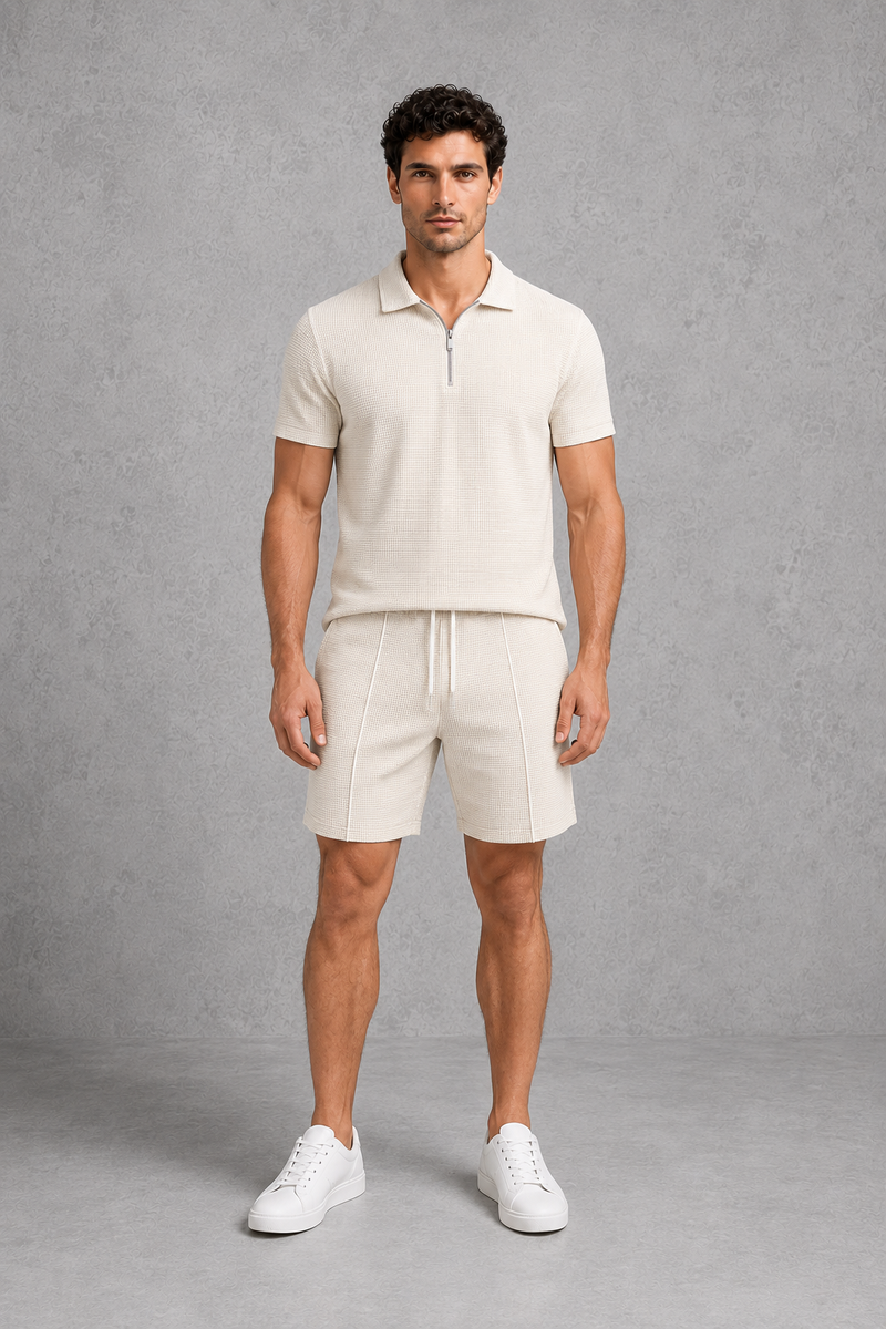 Men’s Zip Polo Shirt & Shorts Co-Ord Set for Casual Summer Wear