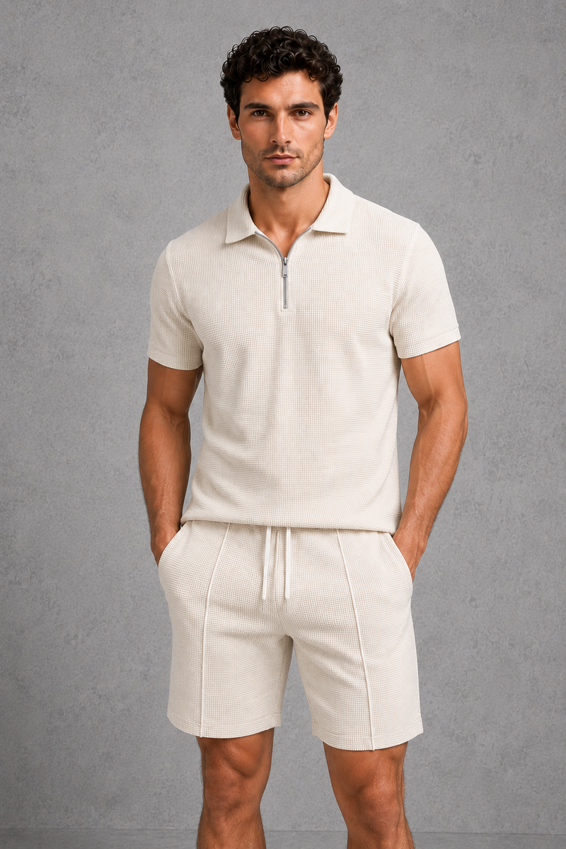 Men’s Zip Polo Shirt & Shorts Co-Ord Set for Casual Summer Wear