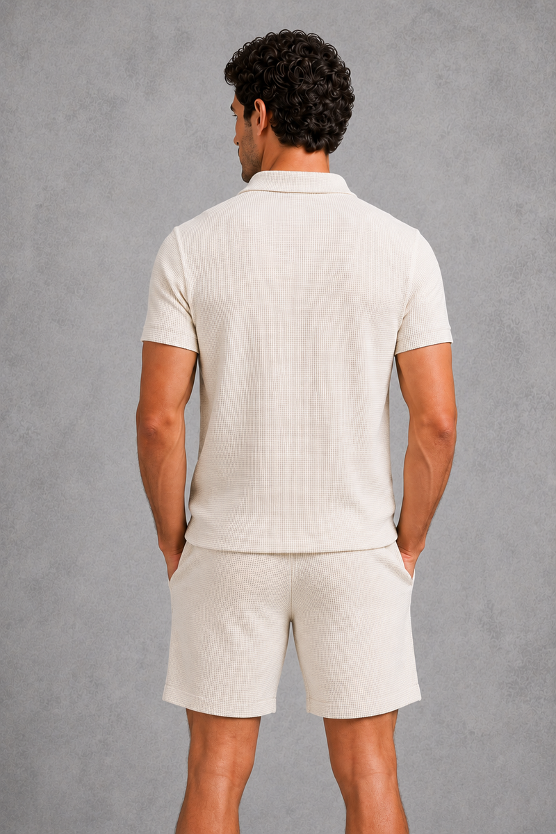 Men’s Zip Polo Shirt & Shorts Co-Ord Set for Casual Summer Wear