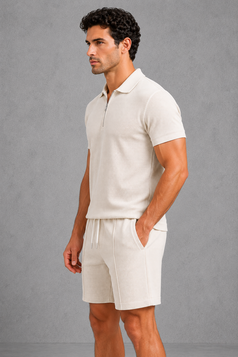 Men’s Zip Polo Shirt & Shorts Co-Ord Set for Casual Summer Wear