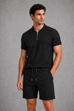 Men’s Zip Polo Shirt & Shorts Co-Ord Set for Casual Summer Wear