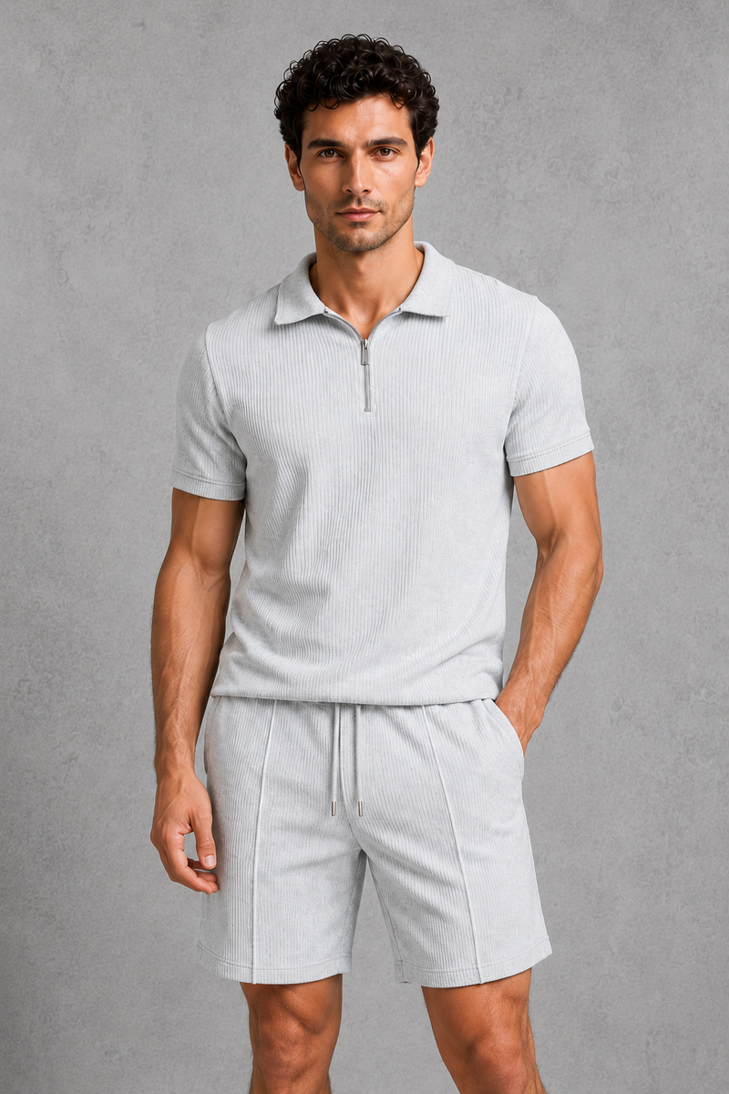 Men’s Zip Polo Shirt & Shorts Co-Ord Set for Casual Summer Wear