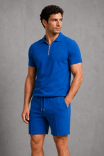 Men’s Zip Polo Shirt & Shorts Co-Ord Set for Casual Summer Wear
