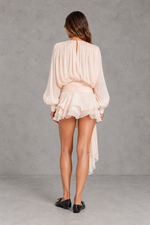 Women’s V-Neck Lace-Up Long Sleeve Mini Dress