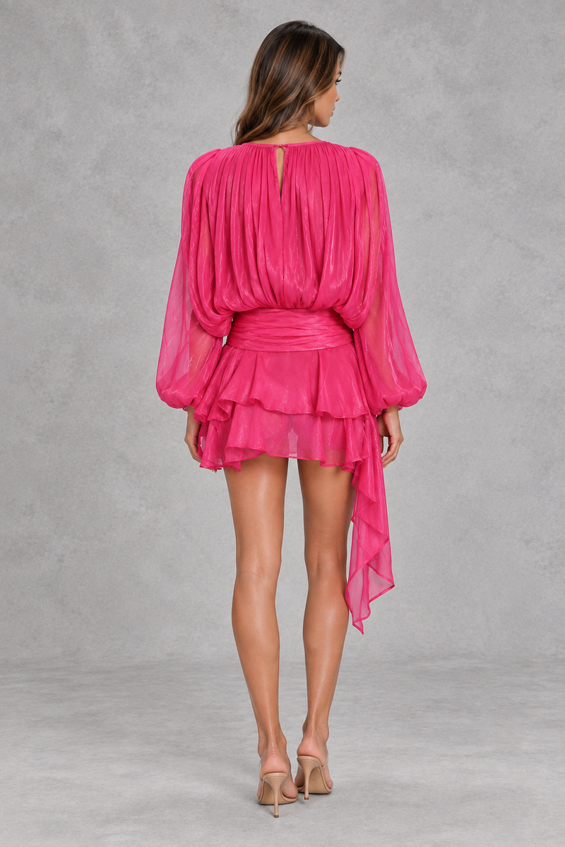 Women’s Cut-Out Flounce Long Sleeve Mini Party Dress