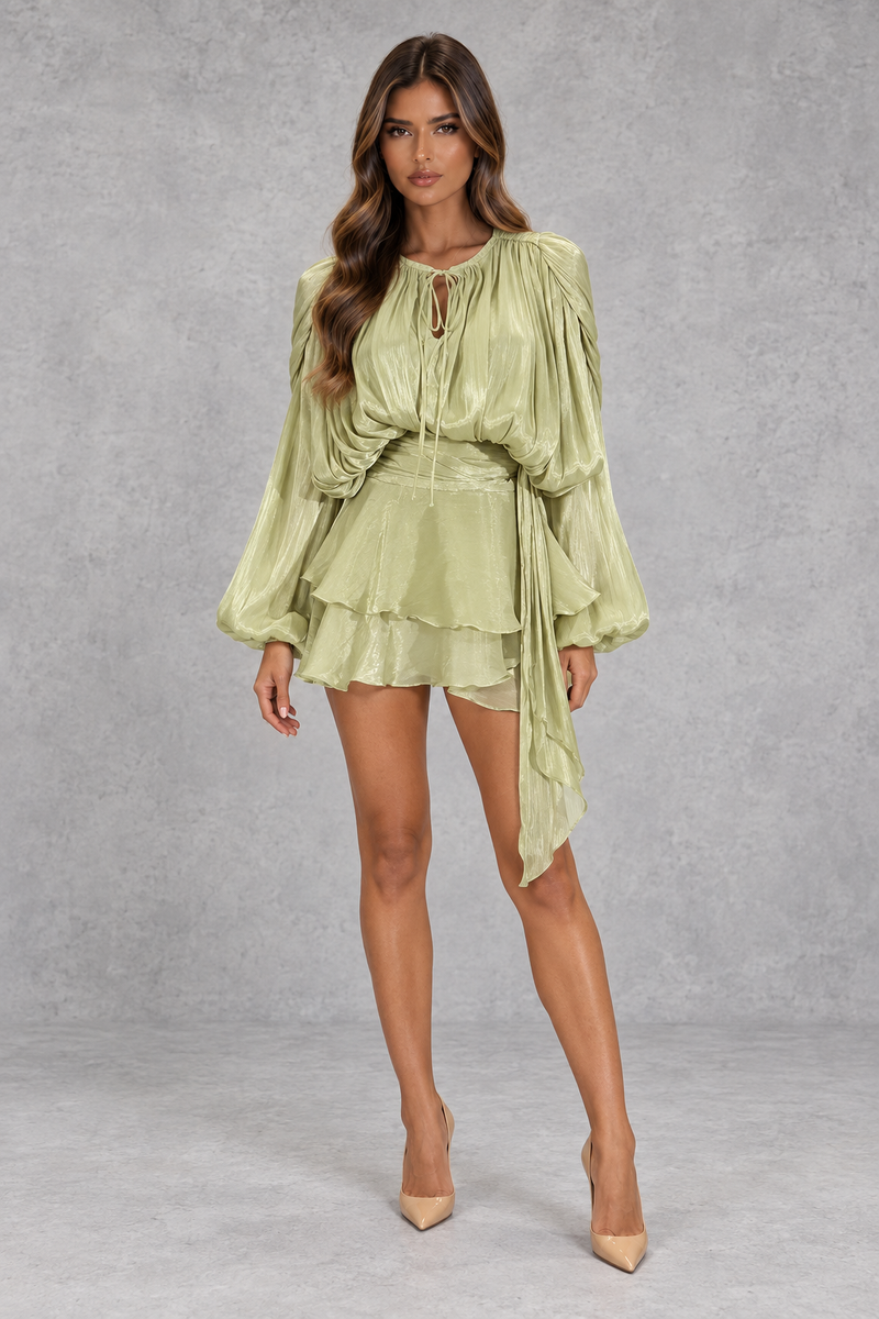 Women’s Cut-Out Flounce Long Sleeve Mini Party Dress