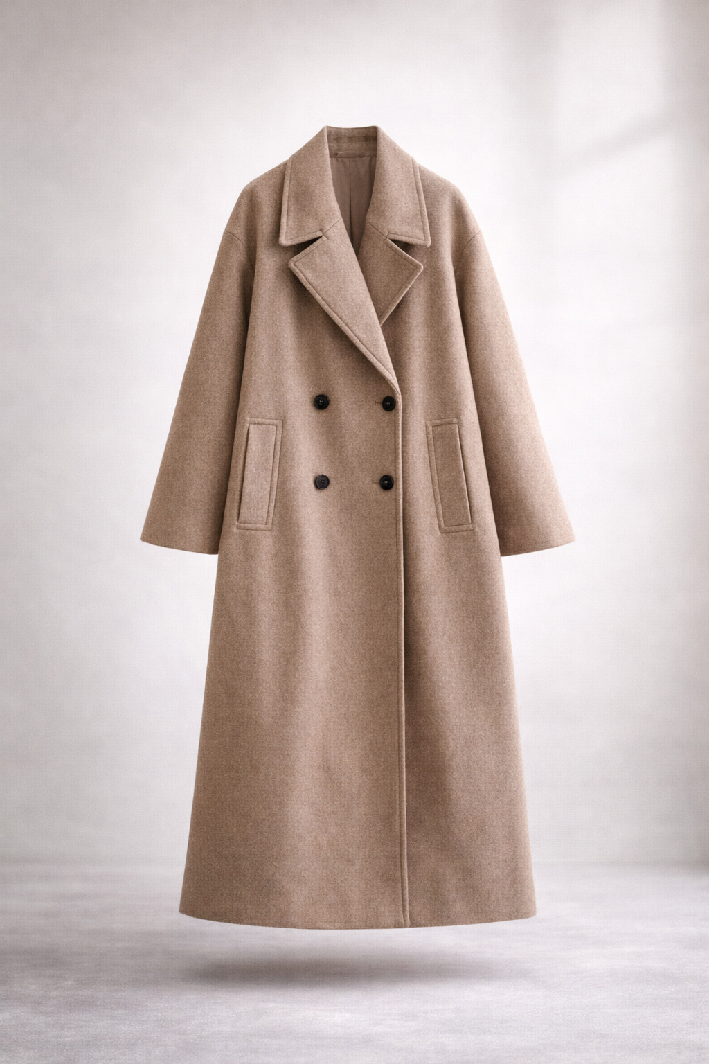 Beige overcoat on a light gray background