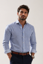 Men’s Striped Long Sleeve Shirt Button Up Casual - Craw Leigh
