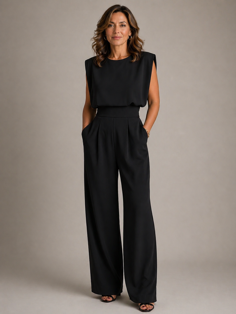Women’s Sleeveless Pleated Wide Leg Jumpsuit - Craw Leigh