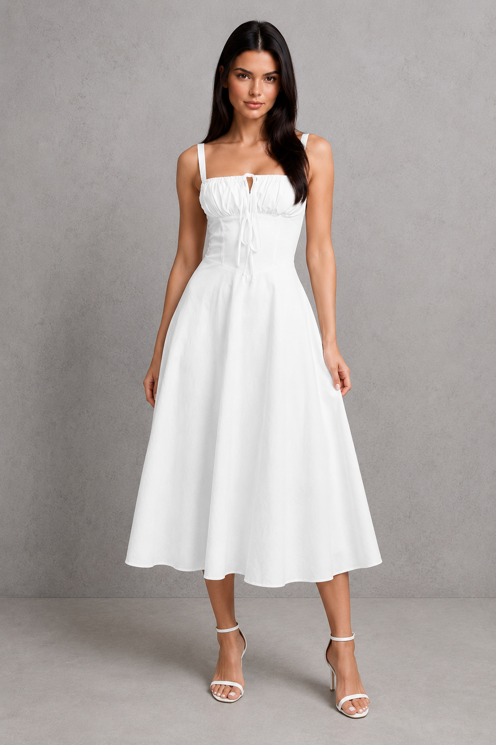 Women's Corset Midi Wedding Guest Dress with Thigh High Split