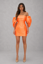 Women’s Bardot Taffeta Mini Dress with Pleated Sleeves for Party & Special Occasion Wear
