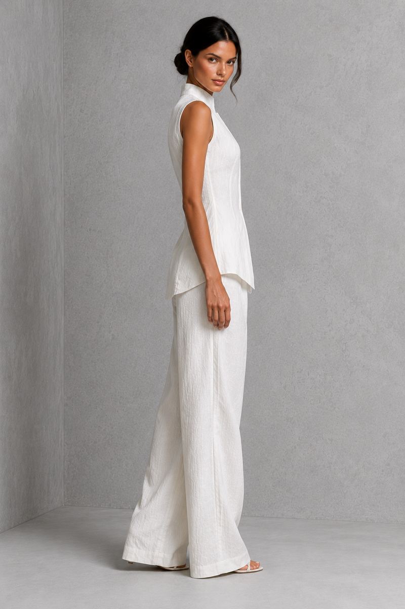 Women’s Sleeveless High Neck Co-Ord Set with Wide Leg Trousers for Smart-Casual Wear